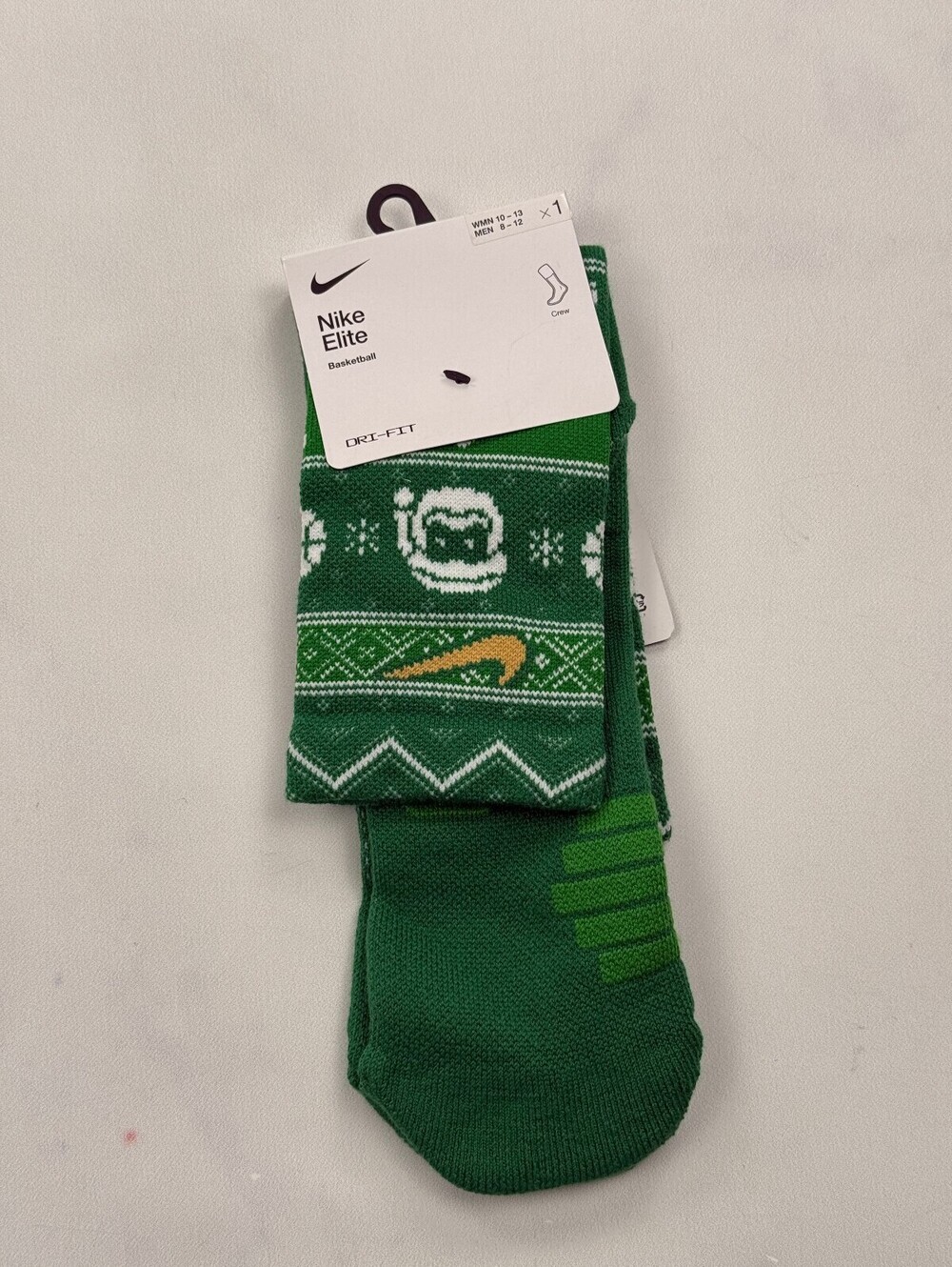 Nike Elite Fair Isle Crew Socks Green Modern Winter Holiday - Mens L